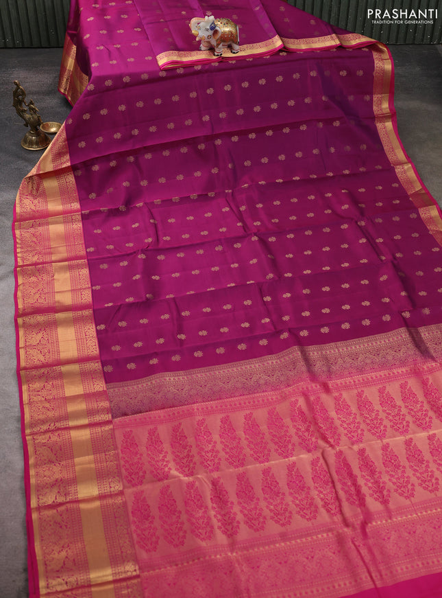 Kanchipuram silk saree purple and pink with allover zari woven buttas and zari woven border
