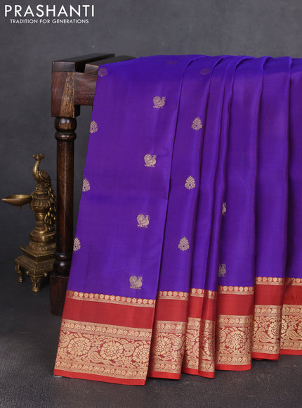 Kanchipuram silk saree violet and rust shade with allover zari woven buttas and rettapet zari woven border
