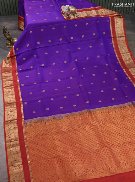 Kanchipuram silk saree violet and rust shade with allover zari woven buttas and rettapet zari woven border