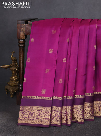Kanchipuram silk saree magenta pink and wine shade with allover zari woven buttas and rettapet zari woven border