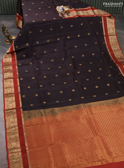 Kanchipuram silk saree coffee brown and rust shade with allover zari woven buttas and rettapet zari woven border