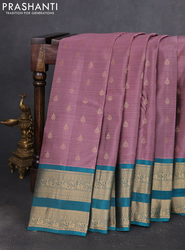 Kanchipuram silk saree mauve pink and peacock green with allover zari woven buttas and rettapet zari woven border