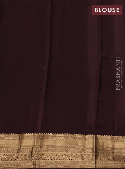 Kanchipuram silk saree wine shade and coffee brown with allover zari woven buttas and zari woven border