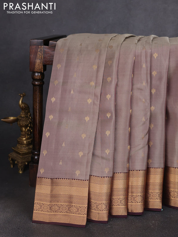 Kanchipuram silk saree pastel brown and coffee brown with allover zari woven buttas and zari woven border