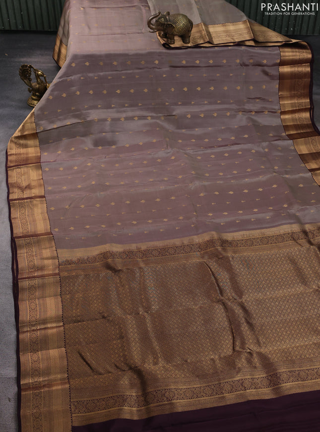 Kanchipuram silk saree pastel brown and coffee brown with allover zari woven buttas and zari woven border