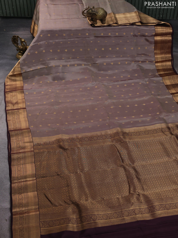 Kanchipuram silk saree pastel brown and coffee brown with allover zari woven buttas and zari woven border