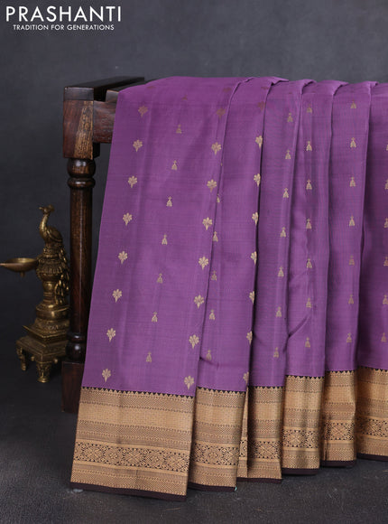 Kanchipuram silk saree purple and coffee brown with allover zari woven buttas and zari woven border