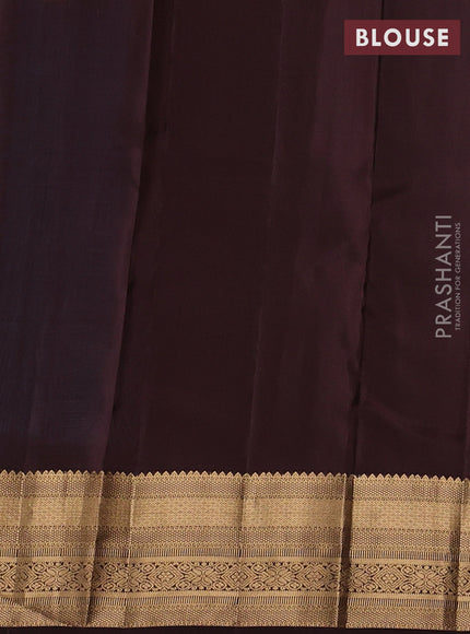 Kanchipuram silk saree peacock blue and coffee brown with allover zari woven buttas and zari woven border