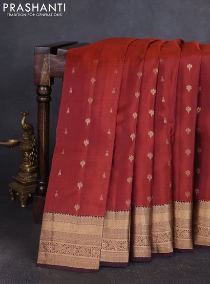 Kanchipuram silk saree rustic orange and coffee brown with allover zari woven buttas and zari woven border