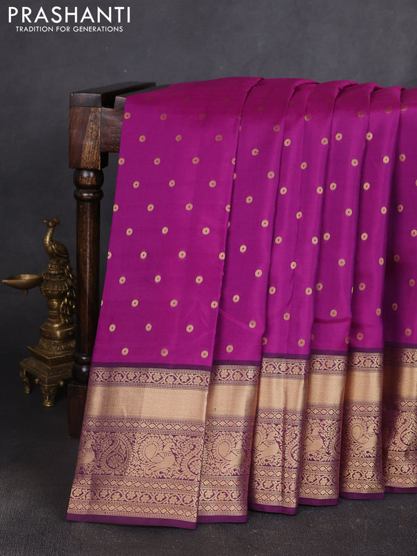 Kanchipuram silk saree purple and dark purple with allover zari woven buttas and long zari woven border
