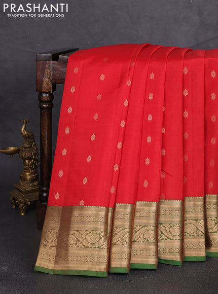 Kanchipuram silk saree red and green with allover zari woven buttas and zari woven border