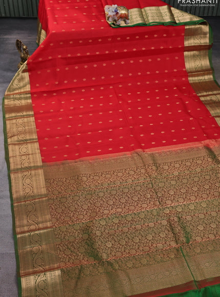 Kanchipuram silk saree red and green with allover zari woven buttas and zari woven border