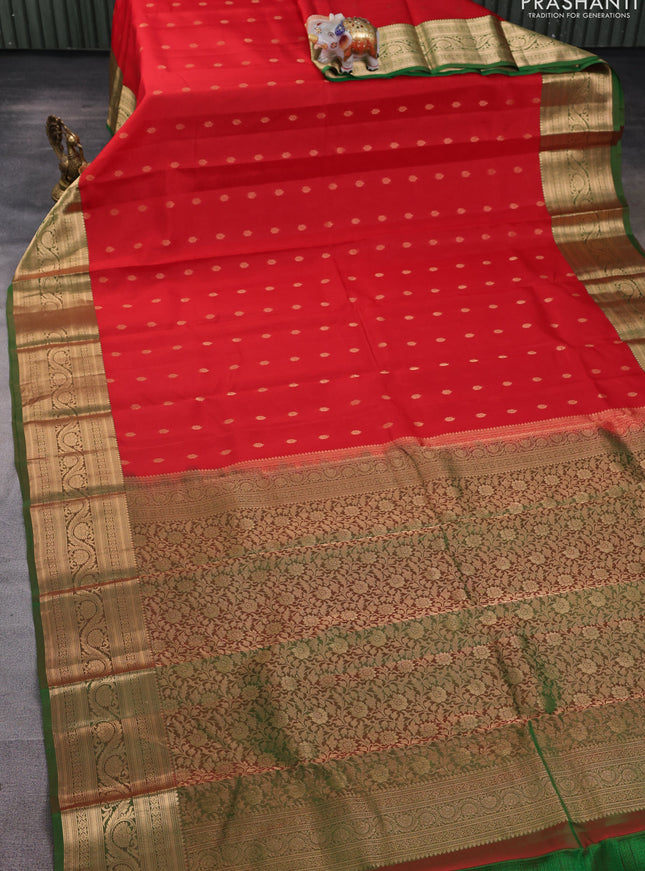 Kanchipuram silk saree red and green with allover zari woven buttas and zari woven border