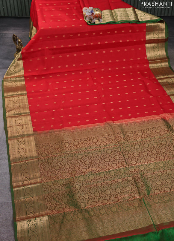 Kanchipuram silk saree red and green with allover zari woven buttas and zari woven border