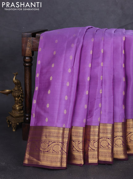 Kanchipuram silk saree lavender and wine shade with allover zari woven buttas and zari woven border