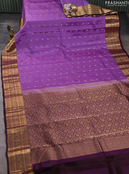 Kanchipuram silk saree lavender and wine shade with allover zari woven buttas and zari woven border