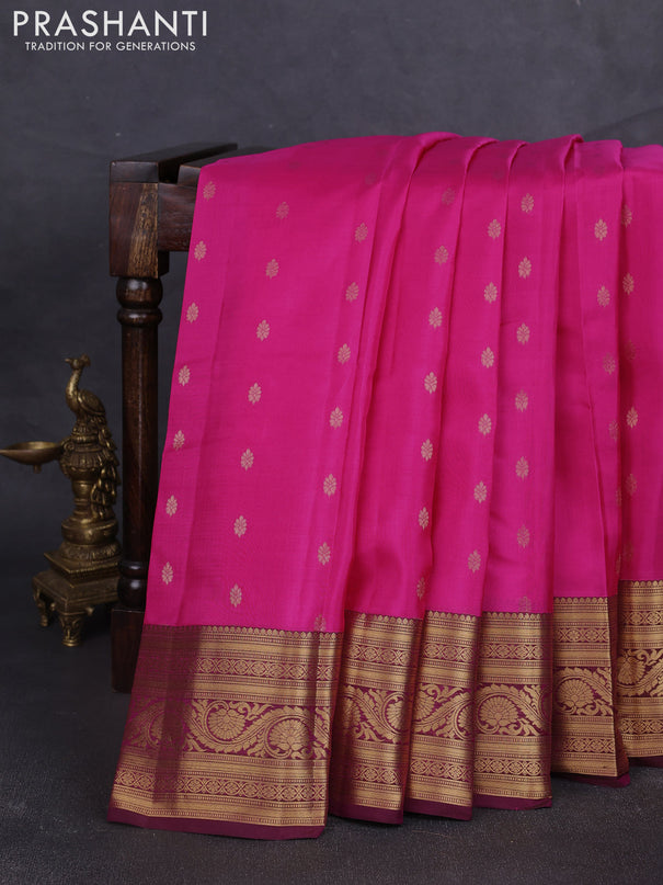 Kanchipuram silk saree candy pink and wine shade with allover zari woven buttas and zari woven border
