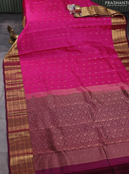 Kanchipuram silk saree candy pink and wine shade with allover zari woven buttas and zari woven border