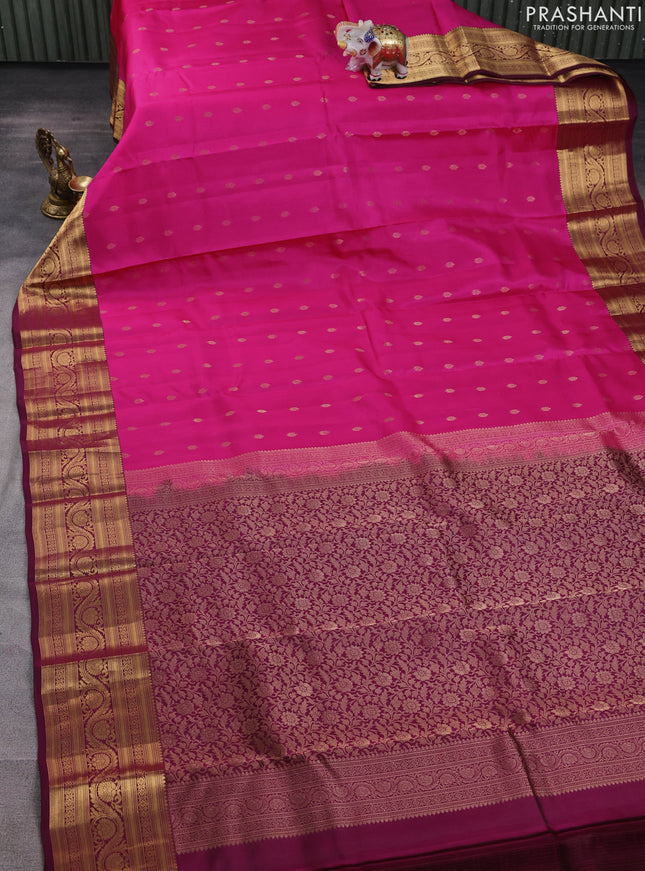 Kanchipuram silk saree candy pink and wine shade with allover zari woven buttas and zari woven border
