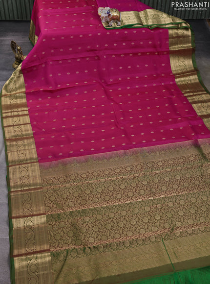 Kanchipuram silk saree pink and green with allover zari woven buttas and zari woven border