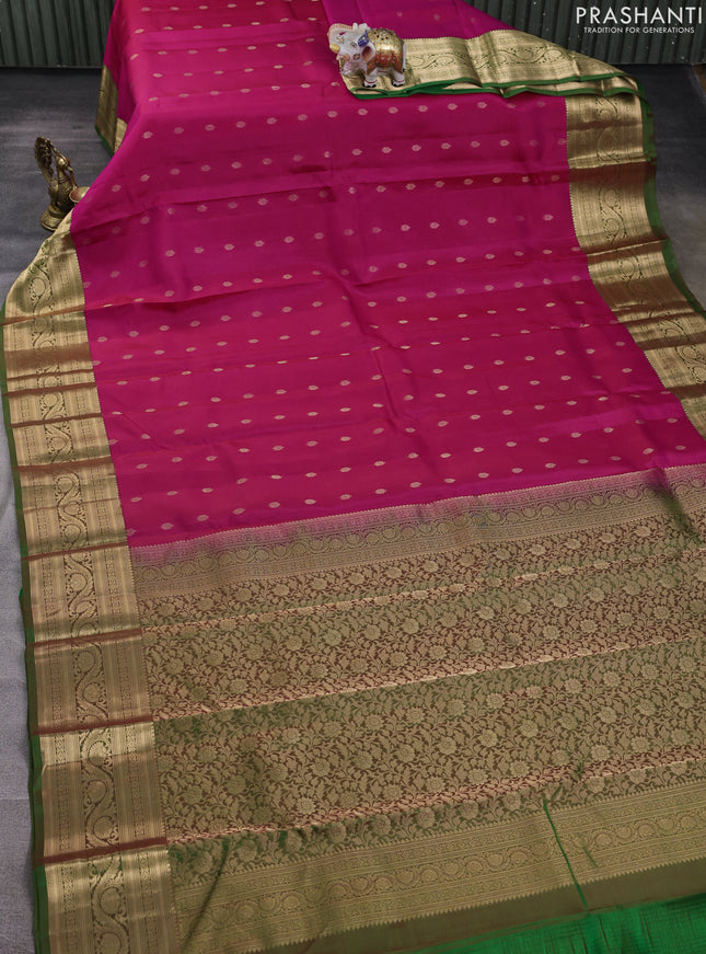 Kanchipuram silk saree pink and green with allover zari woven buttas and zari woven border
