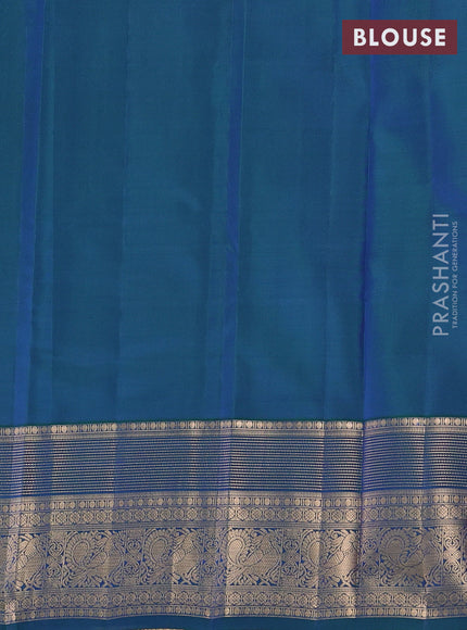 Kanchipuram silk saree purple and peacock green with allover zari woven buttas and long zari woven border