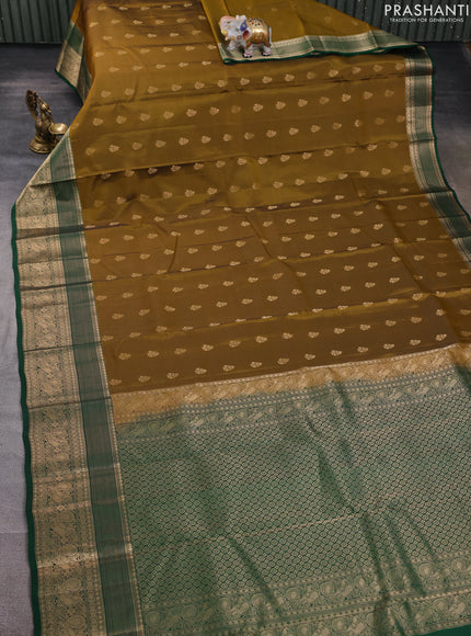 Kanchipuram silk saree mehendi green and green with allover zari woven buttas and long zari woven border