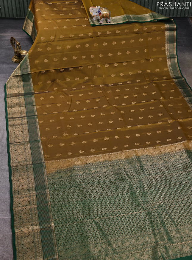 Kanchipuram silk saree mehendi green and green with allover zari woven buttas and long zari woven border