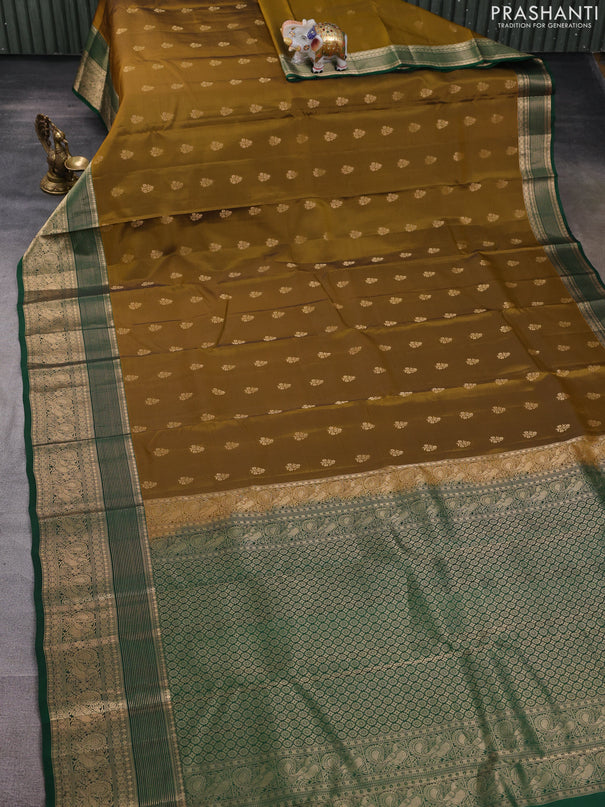 Kanchipuram silk saree mehendi green and green with allover zari woven buttas and long zari woven border