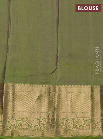 Kanchipuram silk saree lavender and light green with allover zari woven buttas and long zari woven border