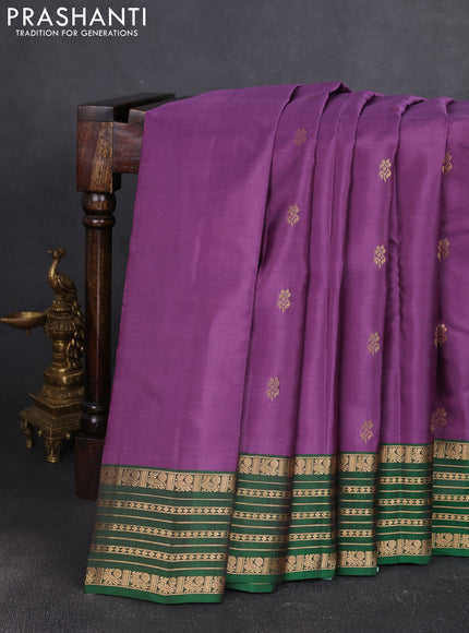 Kanchipuram silk saree pastel purple and green with allover zari woven buttas and zari woven border
