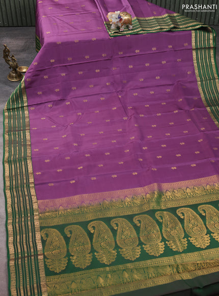 Kanchipuram silk saree pastel purple and green with allover zari woven buttas and zari woven border