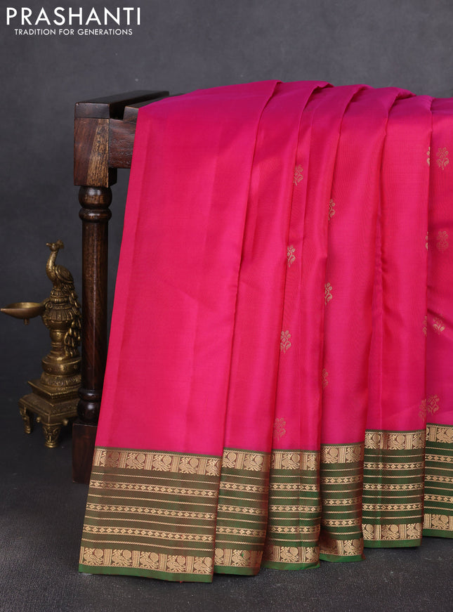 Kanchipuram silk saree pink and green with allover zari woven buttas and zari woven border