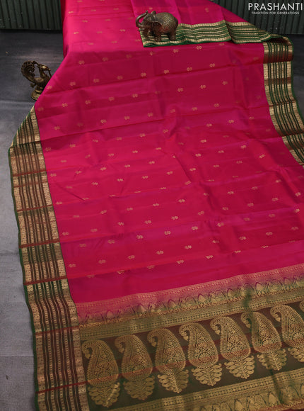 Kanchipuram silk saree pink and green with allover zari woven buttas and zari woven border