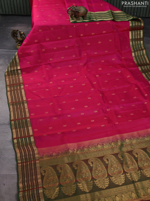 Kanchipuram silk saree pink and green with allover zari woven buttas and zari woven border