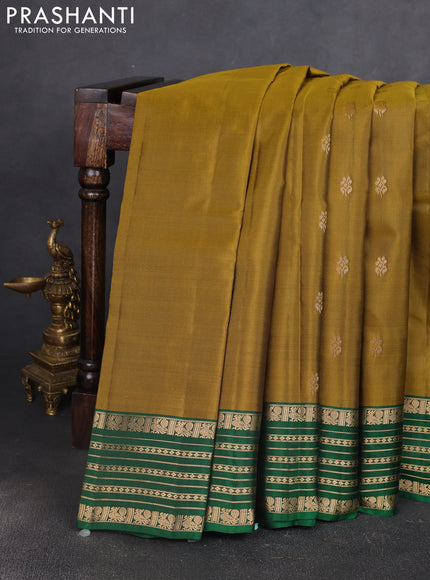 Kanchipuram silk saree mehendi green and green with allover zari woven buttas and zari woven border