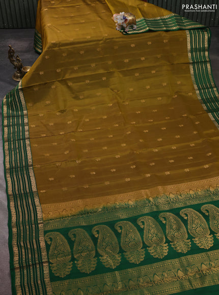Kanchipuram silk saree mehendi green and green with allover zari woven buttas and zari woven border