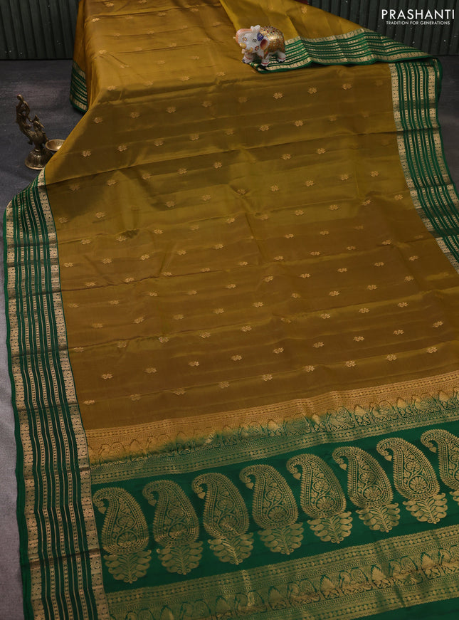 Kanchipuram silk saree mehendi green and green with allover zari woven buttas and zari woven border