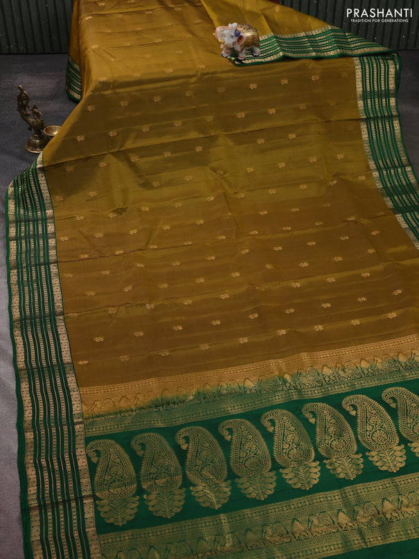 Kanchipuram silk saree mehendi green and green with allover zari woven buttas and zari woven border