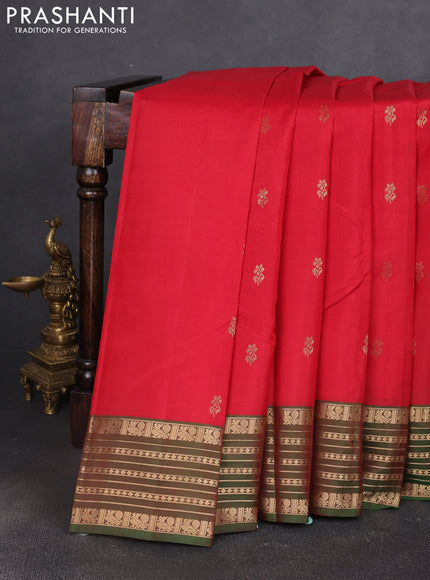 Kanchipuram silk saree red and green with allover zari woven buttas and zari woven border