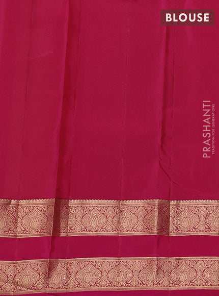 Kanchipuram silk saree mehendi green and dark pink with allover zari woven buttas and rettapet zari woven border