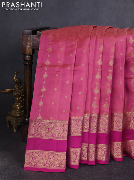 Kanchipuram silk saree pink and magenta pink with allover zari woven buttas and rettapet zari woven border