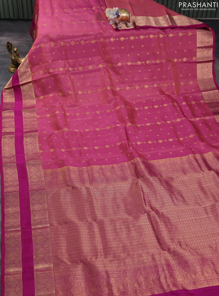 Kanchipuram silk saree pink and magenta pink with allover zari woven buttas and rettapet zari woven border