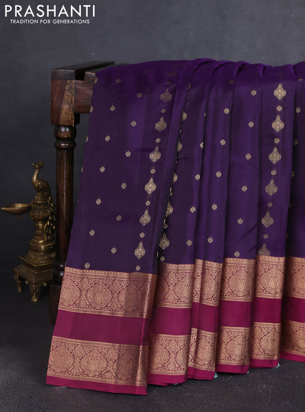 Kanchipuram silk saree violet and magenta pink with allover zari woven buttas and rettapet zari woven border