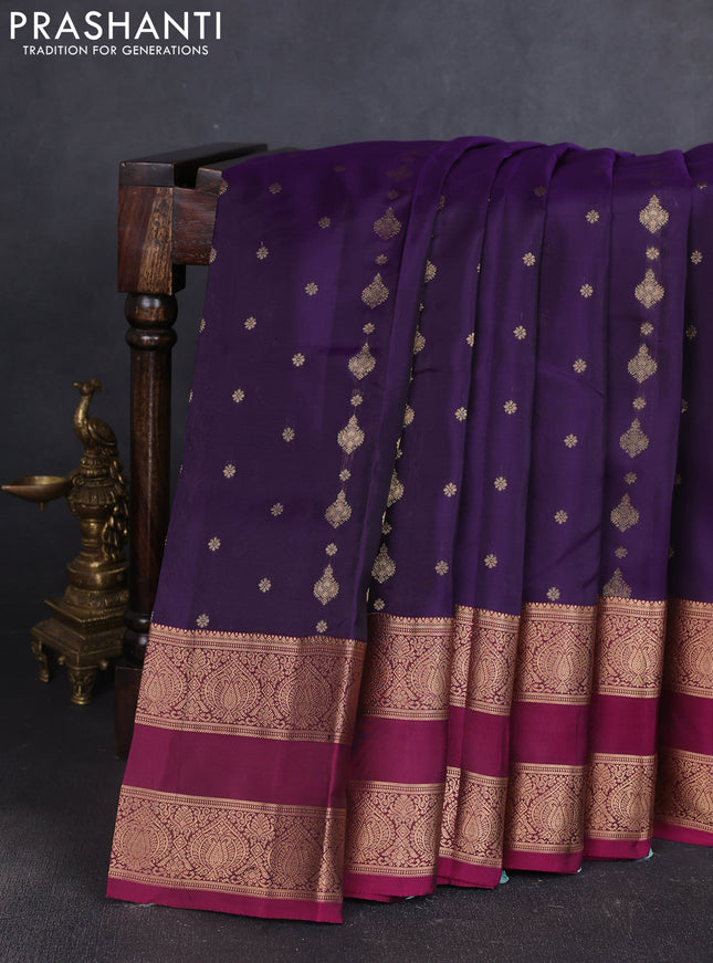Kanchipuram silk saree violet and magenta pink with allover zari woven buttas and rettapet zari woven border