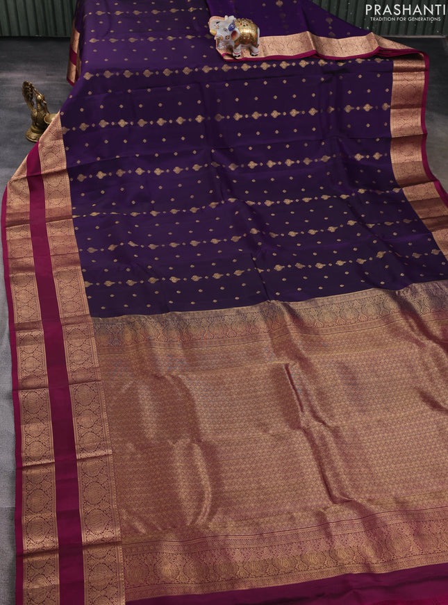 Kanchipuram silk saree violet and magenta pink with allover zari woven buttas and rettapet zari woven border