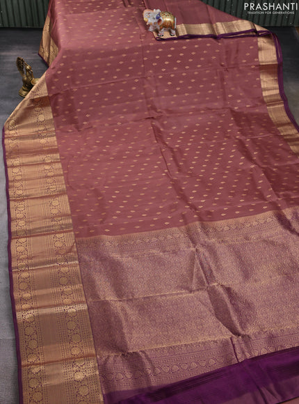 Kanchipuram silk saree rosy brown and purple with allover zari woven buttas and long zari woven border