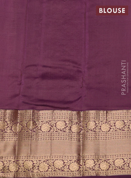 Kanchipuram silk saree rosy brown and purple with allover zari woven buttas and long zari woven border