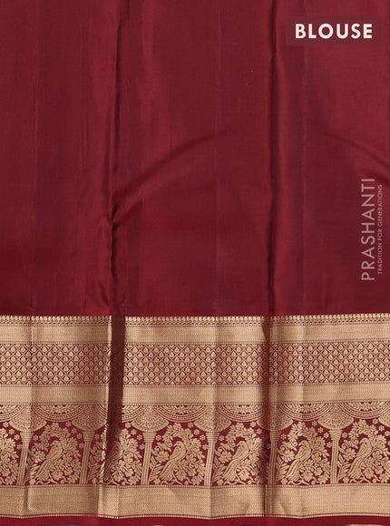 Kanchipuram silk saree grey and maroon with allover zari woven buttas and long zari woven border