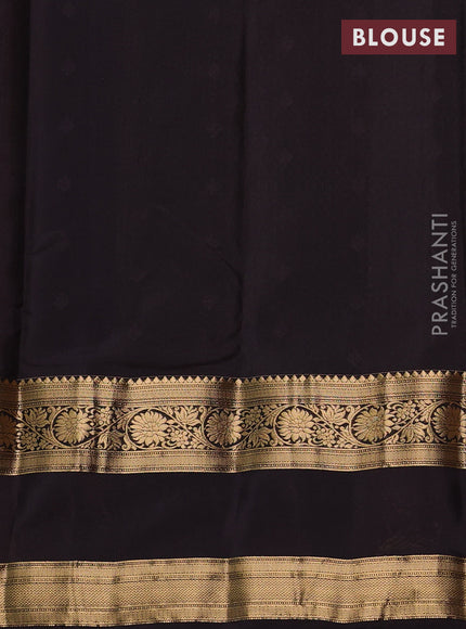 Kanchipuram silk saree rustic orange and black with allover zari woven buttas and long rettapet zari woven border